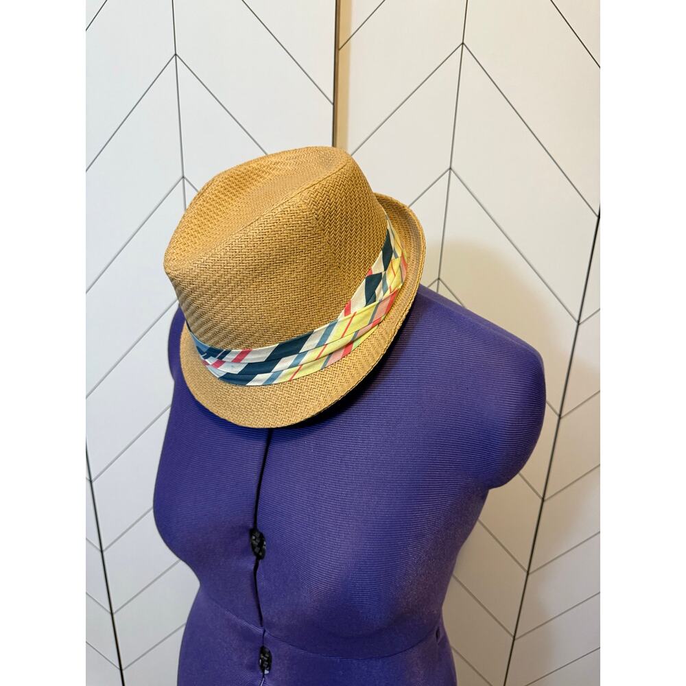 Forever 21 Women’s Paper Straw Fedora Hat Stripe Sash Summer Vacation Beach